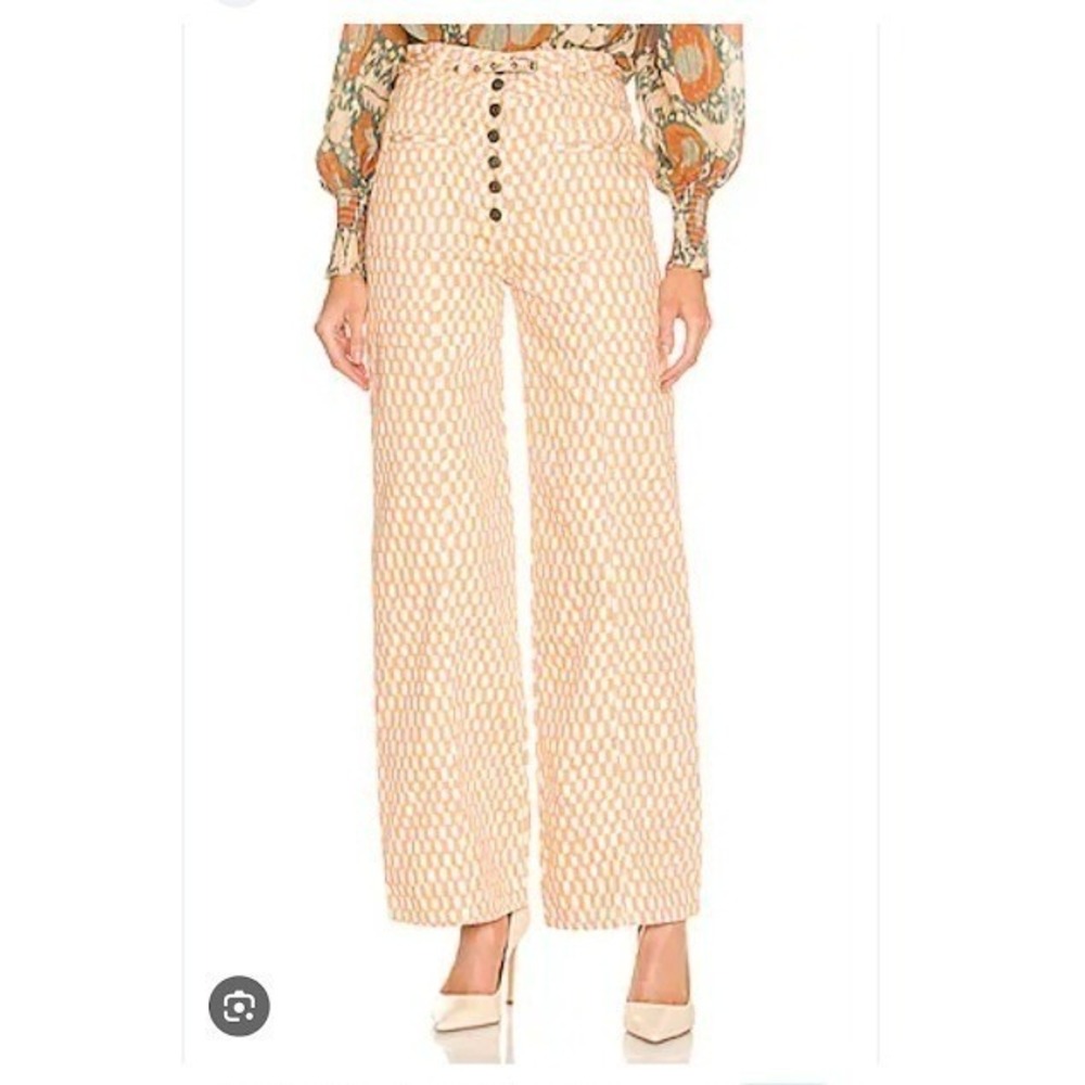 Ulla Johnson Abrams Painted Clay Wide Leg Button Fly Denim Belted Pants Size 0